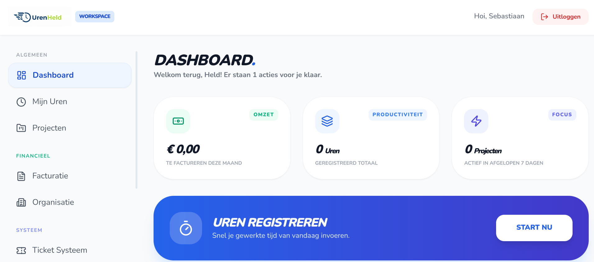 UrenHeld Dashboard Interface